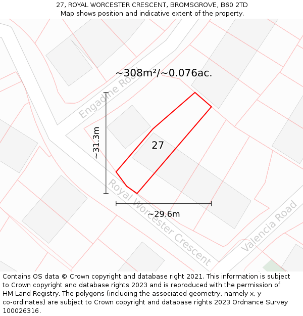 27, ROYAL WORCESTER CRESCENT, BROMSGROVE, B60 2TD: Plot and title map