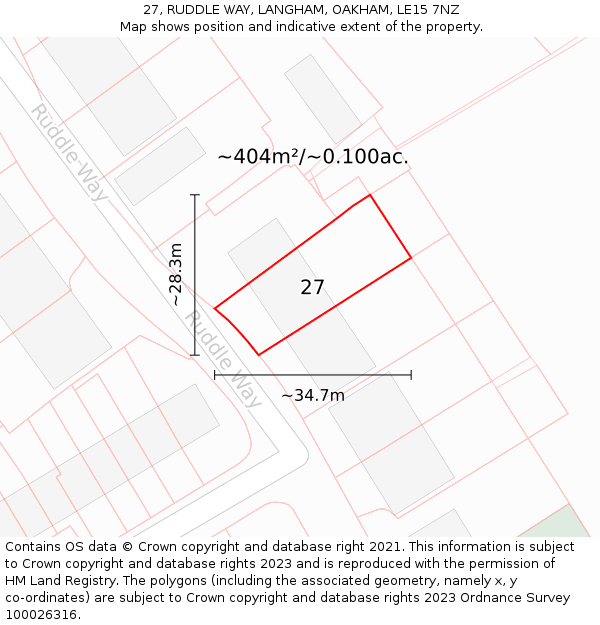 27, RUDDLE WAY, LANGHAM, OAKHAM, LE15 7NZ: Plot and title map