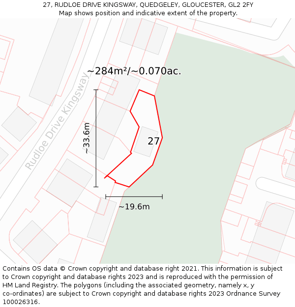 27, RUDLOE DRIVE KINGSWAY, QUEDGELEY, GLOUCESTER, GL2 2FY: Plot and title map