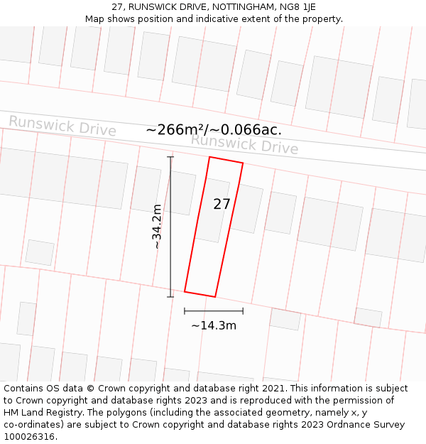 27, RUNSWICK DRIVE, NOTTINGHAM, NG8 1JE: Plot and title map