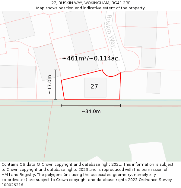 27, RUSKIN WAY, WOKINGHAM, RG41 3BP: Plot and title map