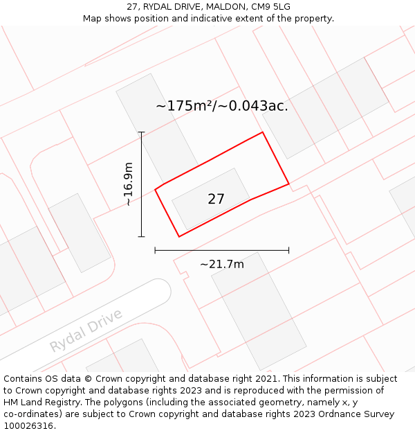 27, RYDAL DRIVE, MALDON, CM9 5LG: Plot and title map