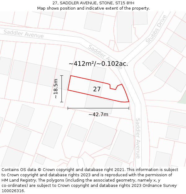 27, SADDLER AVENUE, STONE, ST15 8YH: Plot and title map