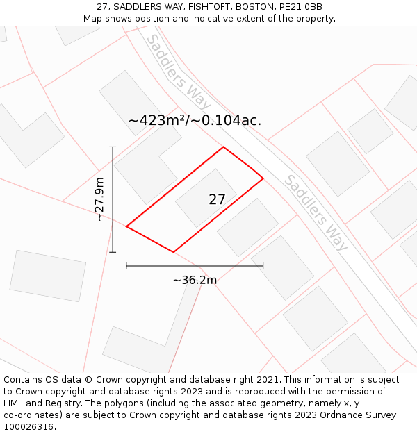 27, SADDLERS WAY, FISHTOFT, BOSTON, PE21 0BB: Plot and title map