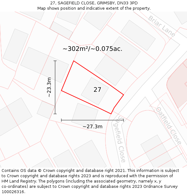 27, SAGEFIELD CLOSE, GRIMSBY, DN33 3PD: Plot and title map