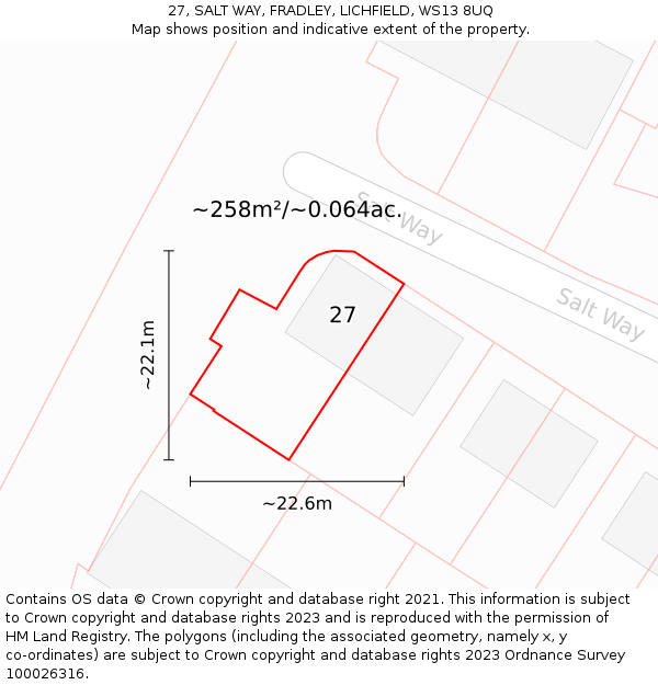 27, SALT WAY, FRADLEY, LICHFIELD, WS13 8UQ: Plot and title map