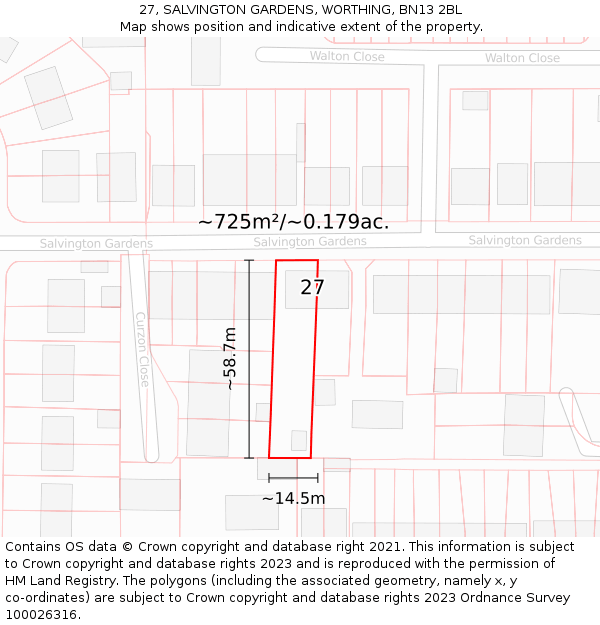 27, SALVINGTON GARDENS, WORTHING, BN13 2BL: Plot and title map