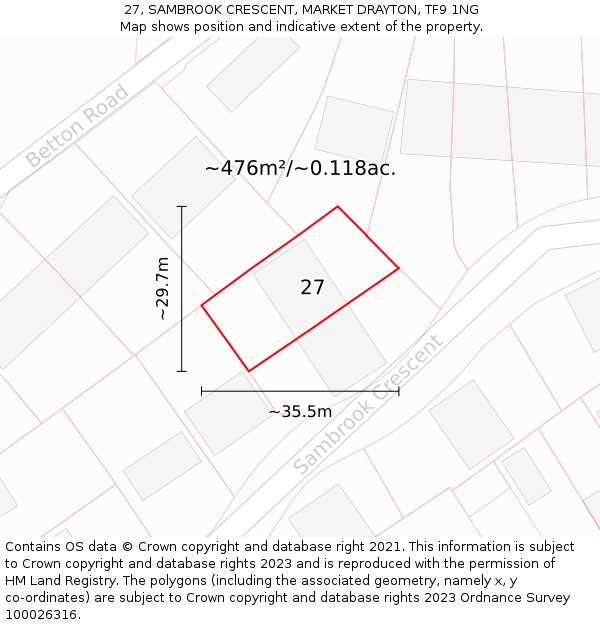 27, SAMBROOK CRESCENT, MARKET DRAYTON, TF9 1NG: Plot and title map