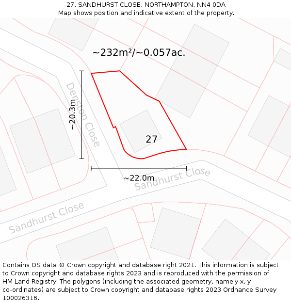 27, SANDHURST CLOSE, NORTHAMPTON, NN4 0DA: Plot and title map