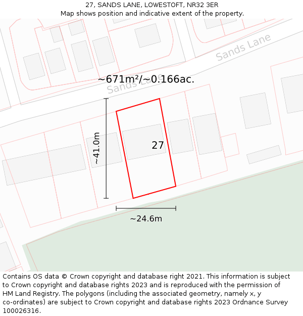 27, SANDS LANE, LOWESTOFT, NR32 3ER: Plot and title map