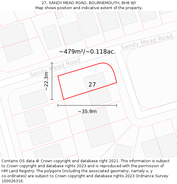 27, SANDY MEAD ROAD, BOURNEMOUTH, BH8 9JY: Plot and title map