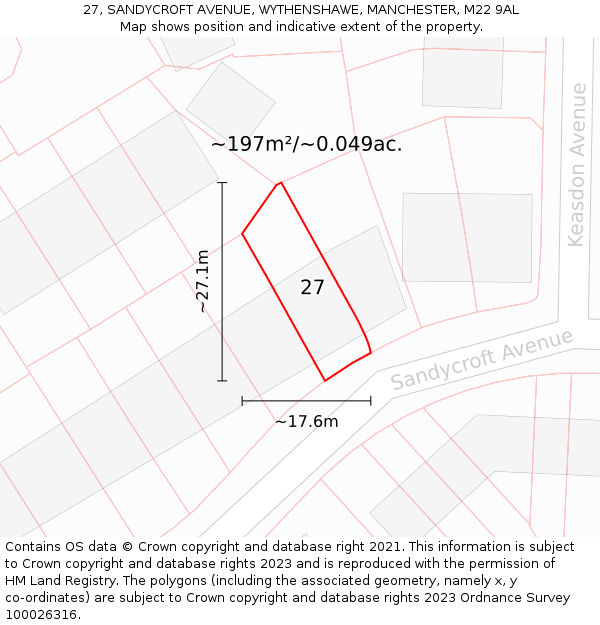 27, SANDYCROFT AVENUE, WYTHENSHAWE, MANCHESTER, M22 9AL: Plot and title map