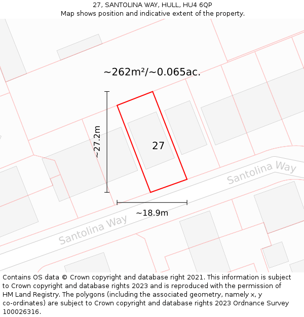 27, SANTOLINA WAY, HULL, HU4 6QP: Plot and title map