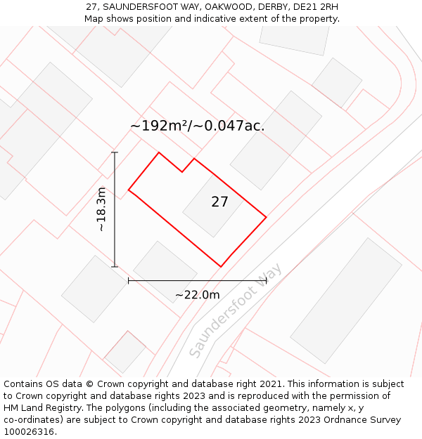 27, SAUNDERSFOOT WAY, OAKWOOD, DERBY, DE21 2RH: Plot and title map
