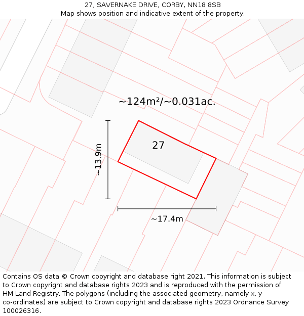 27, SAVERNAKE DRIVE, CORBY, NN18 8SB: Plot and title map