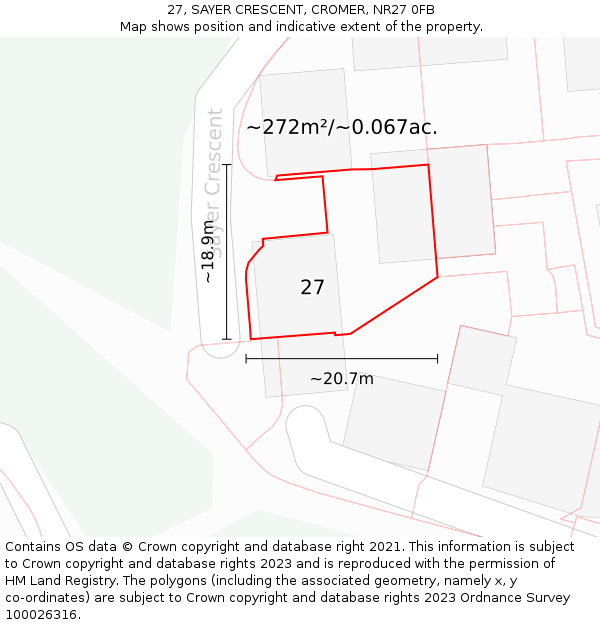 27, SAYER CRESCENT, CROMER, NR27 0FB: Plot and title map