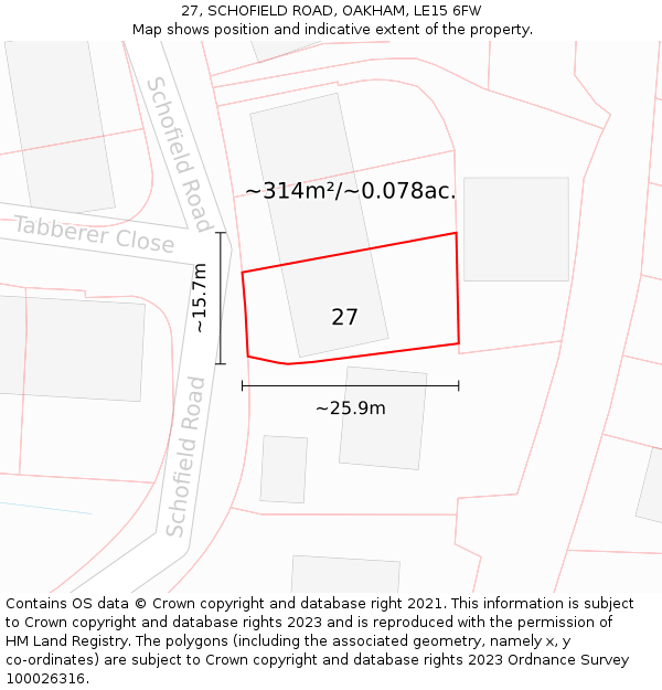 27, SCHOFIELD ROAD, OAKHAM, LE15 6FW: Plot and title map