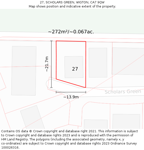 27, SCHOLARS GREEN, WIGTON, CA7 9QW: Plot and title map