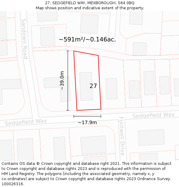 27, SEDGEFIELD WAY, MEXBOROUGH, S64 0BQ: Plot and title map