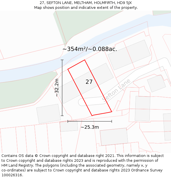 27, SEFTON LANE, MELTHAM, HOLMFIRTH, HD9 5JX: Plot and title map