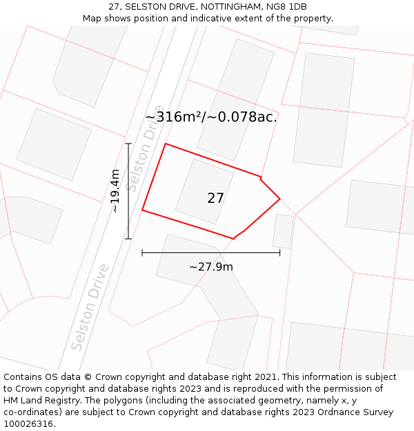 27, SELSTON DRIVE, NOTTINGHAM, NG8 1DB: Plot and title map