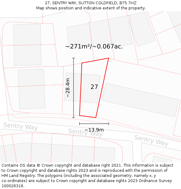 27, SENTRY WAY, SUTTON COLDFIELD, B75 7HZ: Plot and title map