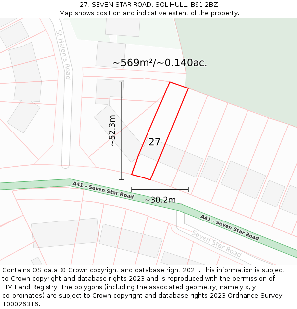 27, SEVEN STAR ROAD, SOLIHULL, B91 2BZ: Plot and title map