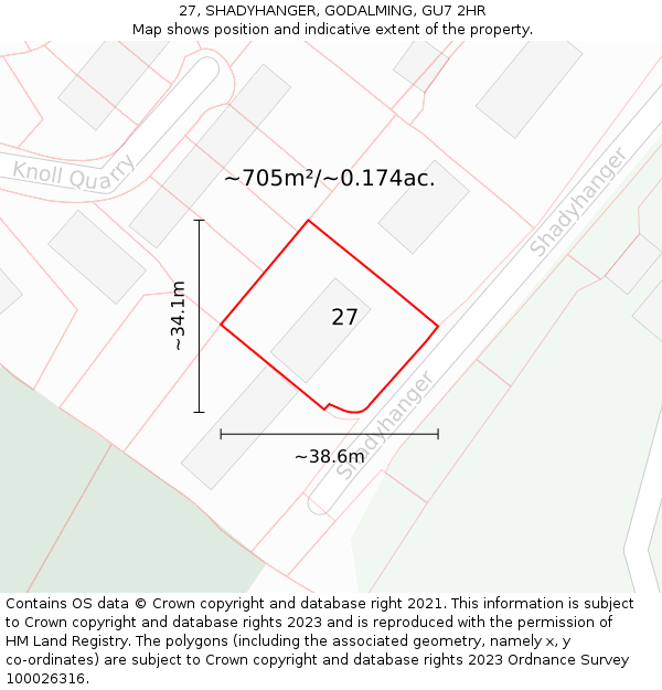 27, SHADYHANGER, GODALMING, GU7 2HR: Plot and title map