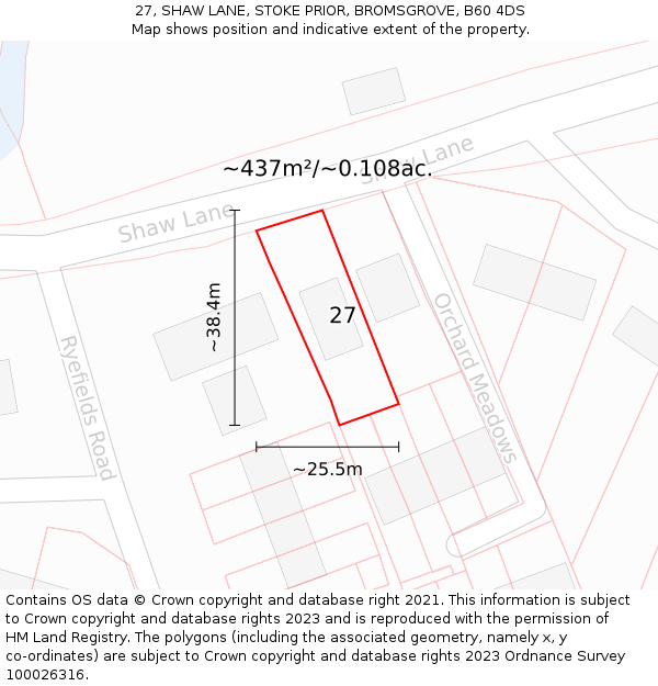27, SHAW LANE, STOKE PRIOR, BROMSGROVE, B60 4DS: Plot and title map