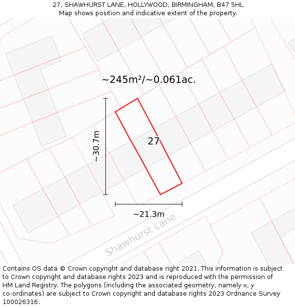 27, SHAWHURST LANE, HOLLYWOOD, BIRMINGHAM, B47 5HL: Plot and title map