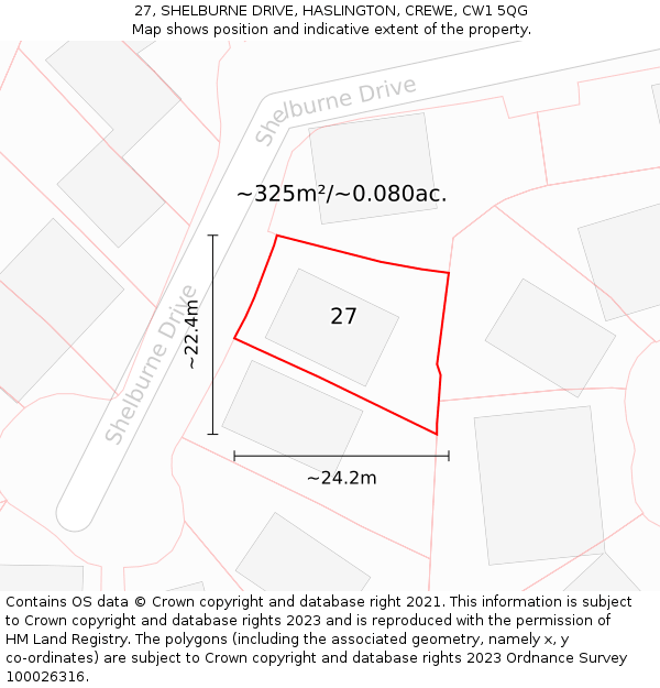 27, SHELBURNE DRIVE, HASLINGTON, CREWE, CW1 5QG: Plot and title map