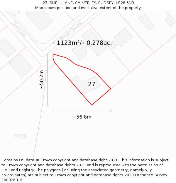 27, SHELL LANE, CALVERLEY, PUDSEY, LS28 5NR: Plot and title map