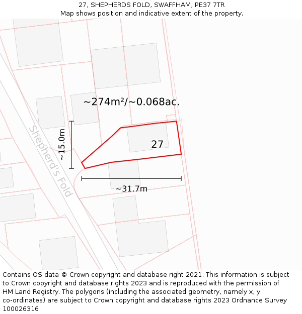 27, SHEPHERDS FOLD, SWAFFHAM, PE37 7TR: Plot and title map