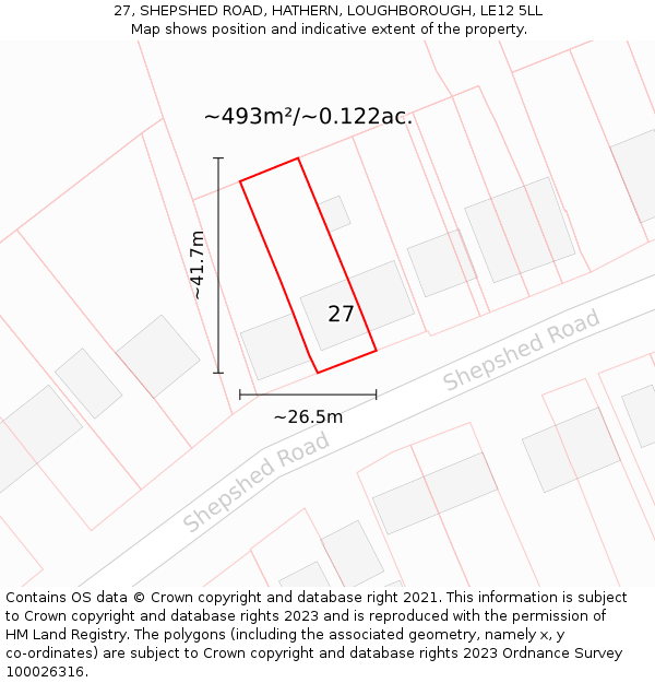 27, SHEPSHED ROAD, HATHERN, LOUGHBOROUGH, LE12 5LL: Plot and title map