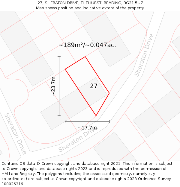 27, SHERATON DRIVE, TILEHURST, READING, RG31 5UZ: Plot and title map