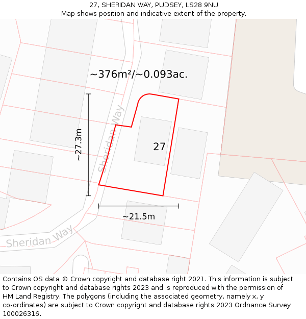 27, SHERIDAN WAY, PUDSEY, LS28 9NU: Plot and title map