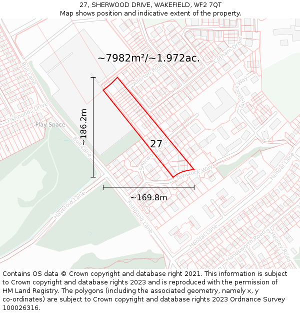 27, SHERWOOD DRIVE, WAKEFIELD, WF2 7QT: Plot and title map