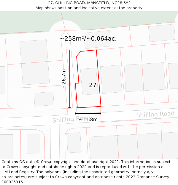 27, SHILLING ROAD, MANSFIELD, NG18 6AF: Plot and title map