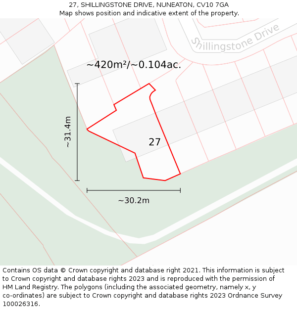 27, SHILLINGSTONE DRIVE, NUNEATON, CV10 7GA: Plot and title map