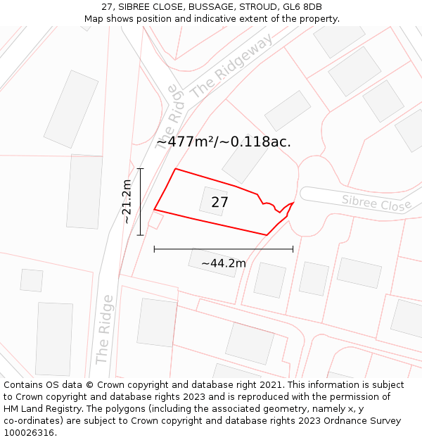 27, SIBREE CLOSE, BUSSAGE, STROUD, GL6 8DB: Plot and title map