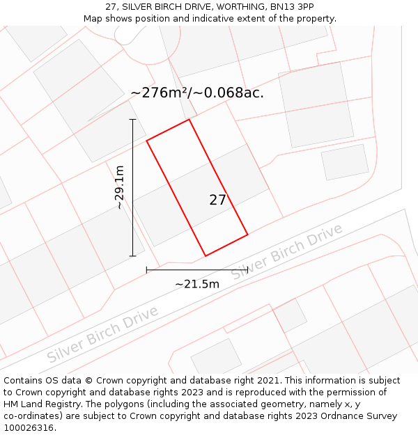 27, SILVER BIRCH DRIVE, WORTHING, BN13 3PP: Plot and title map