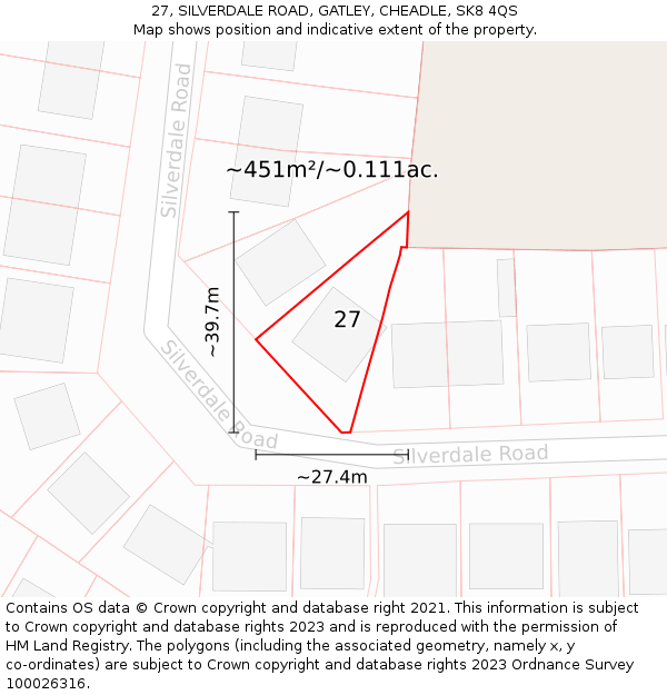27, SILVERDALE ROAD, GATLEY, CHEADLE, SK8 4QS: Plot and title map