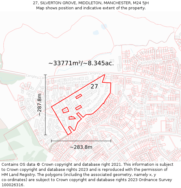 27, SILVERTON GROVE, MIDDLETON, MANCHESTER, M24 5JH: Plot and title map