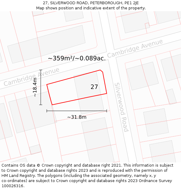 27, SILVERWOOD ROAD, PETERBOROUGH, PE1 2JE: Plot and title map