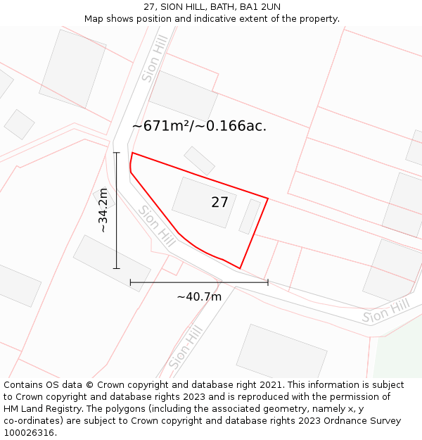27, SION HILL, BATH, BA1 2UN: Plot and title map