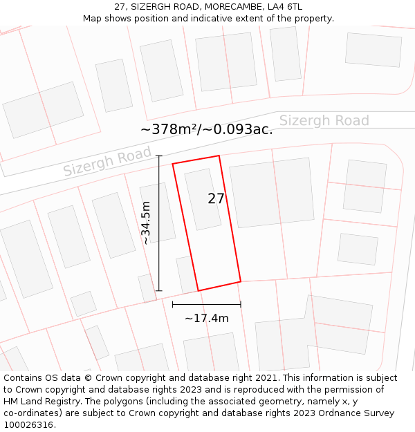 27, SIZERGH ROAD, MORECAMBE, LA4 6TL: Plot and title map