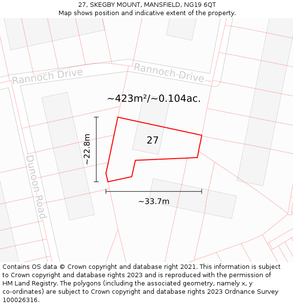 27, SKEGBY MOUNT, MANSFIELD, NG19 6QT: Plot and title map