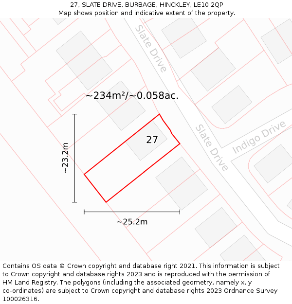 27, SLATE DRIVE, BURBAGE, HINCKLEY, LE10 2QP: Plot and title map