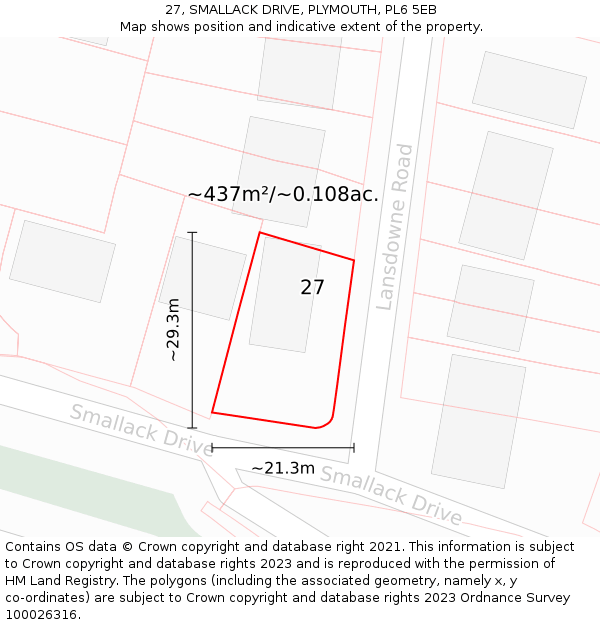 27, SMALLACK DRIVE, PLYMOUTH, PL6 5EB: Plot and title map