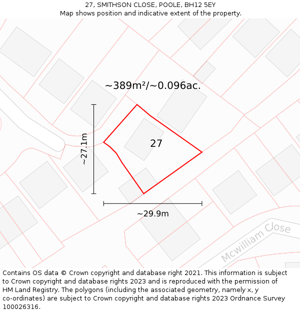 27, SMITHSON CLOSE, POOLE, BH12 5EY: Plot and title map